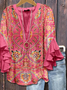 Damen Geblümt Halbarm Bluse Sommer Print V-Ausschnitt Täglich Lässig Oberteile