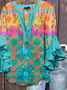 Damen Geblümt Halbarm Bluse Sommer Print V-Ausschnitt Täglich Lässig Oberteile