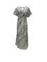 Damen Farbblock Kurzarm Sommer Print Kleid V-Ausschnitt Täglich Lässig Maxikleid Hüftrock A-Linien-Kleid