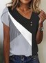 Damen Gestreift Kurzarm T-Shirts T-Shirt Asymmetrisch Schnalle Lässig Sommer Oberteile