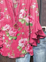 Damen Geblümt Halbarm Bluse Sommer Print V-Ausschnitt Täglich Lässig Oberteile