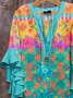 Damen Geblümt Halbarm Bluse Sommer Print V-Ausschnitt Täglich Lässig Oberteile