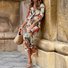 Damen Geometrisch Dreiviertelärmel Frühling/Herbst Print Kleid V-Ausschnitt Täglich Retro Maxikleid Hüftrock A-Linien-Kleid