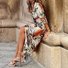 Damen Geometrisch Dreiviertelärmel Frühling/Herbst Print Kleid V-Ausschnitt Täglich Retro Maxikleid Hüftrock A-Linien-Kleid