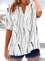 Damen Gestreift Kurzarm Bluse Sommer Print V-Ausschnitt Täglich Lässig Oberteile