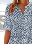 Damen Abstrakt Kurzarm Bluse Sommer Print V-Ausschnitt Täglich Lässig Oberteile