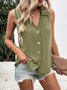Damen Ärmellos Tanktop Oberteile Leibchen Sommer Unifarben Schnalle Stehkragen Täglich Lässig Oberteile