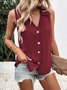 Damen Ärmellos Tanktop Oberteile Leibchen Sommer Unifarben Schnalle Stehkragen Täglich Lässig Oberteile