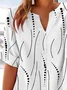 Damen Gestreift Kurzarm Bluse Sommer Print V-Ausschnitt Täglich Lässig Oberteile