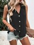 Damen Ärmellos Tanktop Oberteile Leibchen Sommer Unifarben Schnalle Stehkragen Täglich Lässig Oberteile
