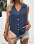 Damen Ärmellos Tanktop Oberteile Leibchen Sommer Unifarben Schnalle Stehkragen Täglich Lässig Oberteile