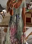 Damen Schmetterling Kurzarm Sommer Print Kleid V-Ausschnitt Täglich Lässig Maxikleid X-Linie Kleid