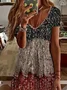 Damen Geblümt Kurzarm Sommer Print Kleid V-Ausschnitt Täglich Lässig Midi Passen & Flare Kleid A-Linien-Kleid