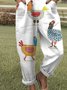 Damen Tier Karree-Ausschnitt Gallus Lässig Sommer Baumwolle Leinen Jumpsuit