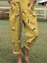Damen Tier Karree-Ausschnitt Gallus Lässig Sommer Baumwolle Leinen Jumpsuit