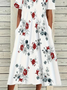 Damen Geblümt Halbarm Sommer Print Kleid Rundhals Täglich Lässig Maxikleid A-Linien-Kleid