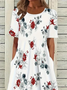 Damen Geblümt Halbarm Sommer Print Kleid Rundhals Täglich Lässig Maxikleid A-Linien-Kleid