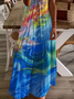 Damen Abstrakt Kurzarm Sommer Print Kleid V-Ausschnitt Täglich Lässig Maxikleid X-Linie Kleid