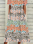 Damen Geblümt Halbarm Sommer Print Kleid Rundhals Täglich Lässig Maxikleid A-Linien-Kleid