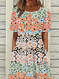 Damen Geblümt Halbarm Sommer Print Kleid Rundhals Täglich Lässig Maxikleid A-Linien-Kleid