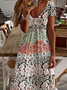 Damen Geblümt Kurzarm Sommer Print Kleid V-Ausschnitt Täglich Lässig Maxikleid X-Linie Kleid