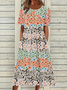Damen Geblümt Halbarm Sommer Print Kleid Rundhals Täglich Lässig Maxikleid A-Linien-Kleid