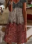 Damen Geblümt Kurzarm Sommer Print Kleid V-Ausschnitt Täglich Lässig Midi Passen & Flare Kleid A-Linien-Kleid