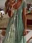 Damen Geblümt Kurzarm Sommer Print Kleid V-Ausschnitt Täglich Lässig Maxikleid X-Linie Kleid
