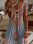 Damen Geblümt Kurzarm Sommer Print Kleid V-Ausschnitt Täglich Lässig Maxikleid X-Linie Kleid