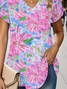 Damen Geblümt Kurzarm T-Shirts T-Shirt V-Ausschnitt Print Lässig Sommer T-Shirt mit Grafik Oberteile