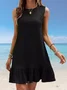 Damen Unifarben Ärmellos Sommer Gerafft Kleid Rundhals Täglich Lässig Mini Tanktop A-Linien-Kleid