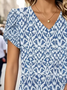 Damen Geometrisch Kurzarm T-Shirts T-Shirt V-Ausschnitt Print Lässig Sommer T-Shirt mit Grafik Oberteile