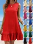 Damen Unifarben Ärmellos Sommer Gerafft Kleid Rundhals Täglich Lässig Mini Tanktop A-Linien-Kleid