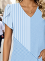 Damen Gestreift Kurzarm T-Shirts T-Shirt V-Ausschnitt Print Lässig Sommer T-Shirt mit Grafik Oberteile