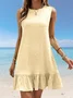 Damen Unifarben Ärmellos Sommer Gerafft Kleid Rundhals Täglich Lässig Mini Tanktop A-Linien-Kleid