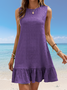 Damen Unifarben Ärmellos Sommer Gerafft Kleid Rundhals Täglich Lässig Mini Tanktop A-Linien-Kleid