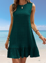 Damen Unifarben Ärmellos Sommer Gerafft Kleid Rundhals Täglich Lässig Mini Tanktop A-Linien-Kleid