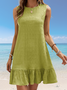 Damen Unifarben Ärmellos Sommer Gerafft Kleid Rundhals Täglich Lässig Mini Tanktop A-Linien-Kleid