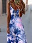 Damen Abstrakt Ärmellos Sommer Print Kleid V-Ausschnitt Täglich Lässig Maxikleid Unterhose Kleid X-Linie Kleid