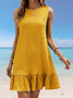 Damen Unifarben Ärmellos Sommer Gerafft Kleid Rundhals Täglich Lässig Mini Tanktop A-Linien-Kleid