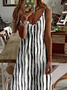 Damen Gestreift Ärmellos Sommer Print Kleid V-Ausschnitt Täglich Lässig Maxikleid Unterhose Kleid X-Linie Kleid