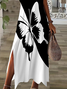 Damen Schmetterling Kurzarm Sommer Print Kleid V-Ausschnitt Täglich Lässig Maxikleid X-Linie Kleid