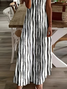 Damen Gestreift Ärmellos Sommer Print Kleid V-Ausschnitt Täglich Lässig Maxikleid Unterhose Kleid X-Linie Kleid