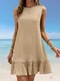 Damen Unifarben Ärmellos Sommer Gerafft Kleid Rundhals Täglich Lässig Mini Tanktop A-Linien-Kleid