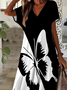 Damen Schmetterling Kurzarm Sommer Print Kleid V-Ausschnitt Täglich Lässig Maxikleid X-Linie Kleid