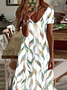 Damen Geblümt Kurzarm Sommer Print Kleid V-Ausschnitt Täglich Lässig Maxikleid X-Linie Kleid