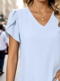 Damen Unifarben Kurzarm T-Shirts T-Shirt V-Ausschnitt Lässig Sommer Oberteile