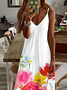 Damen Geblümt Ärmellos Sommer Print Kleid V-Ausschnitt Täglich Lässig Maxikleid Unterhose Kleid X-Linie Kleid