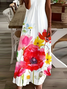 Damen Geblümt Ärmellos Sommer Print Kleid V-Ausschnitt Täglich Lässig Maxikleid Unterhose Kleid X-Linie Kleid