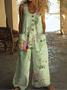 Damen Geblümt Rundhals Ärmellos Lässig Sommer Jumpsuit